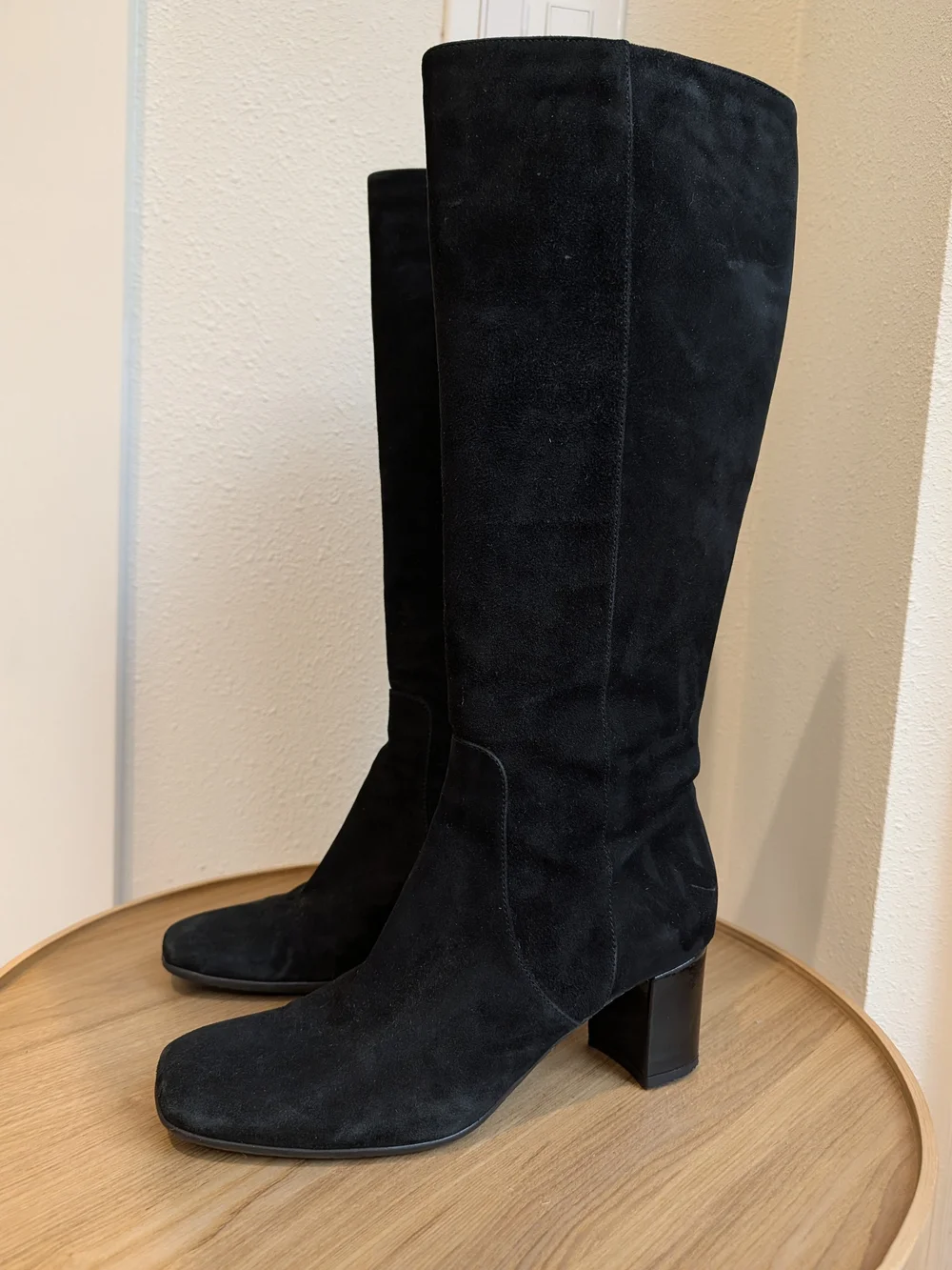 Aquatalia Black Suede Over-the-Knee Block Heel Boots